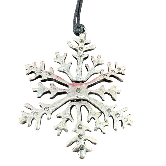 J. Jill Snowflake Necklace Earrings Silver Tone Shimmering Pave Accent Holiday - Picture 8 of 15